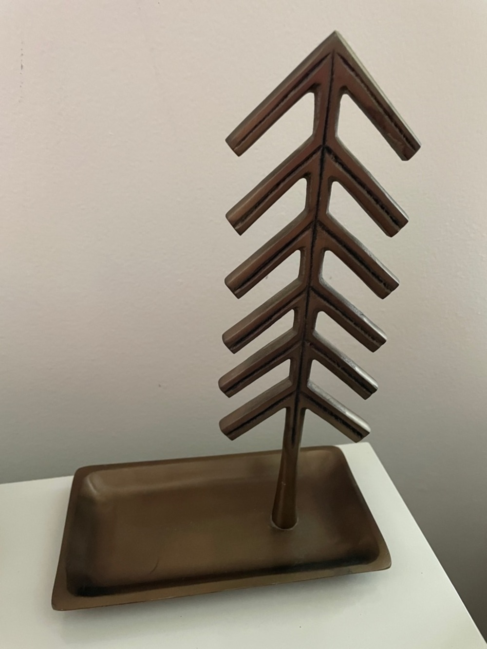 New West Elm Bronze Metal Tree Jewelry Stand Tray Decoration 10.5” H